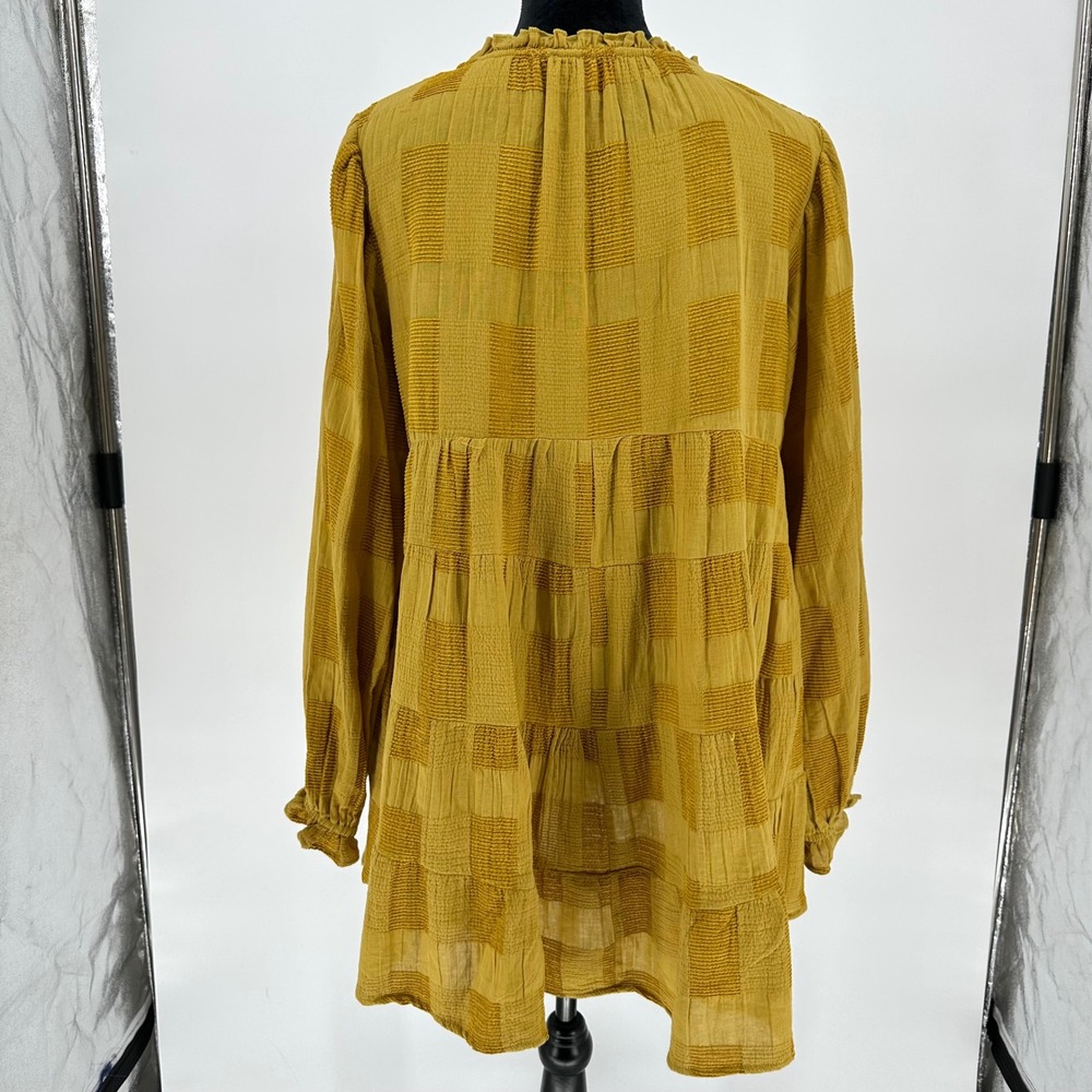 Umgee Mustard Yellow Checker Tunic Top - Picture 8 of 9